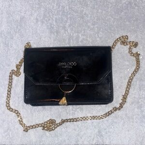Jimmy Choo Black Clutch with Gold Chain Accent